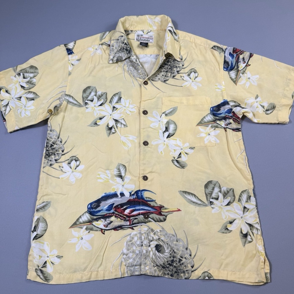 VTG Pataloha Shirt Mens M Yellow Koi Fish Hawaiian Loop Collar Limited‎ Edition